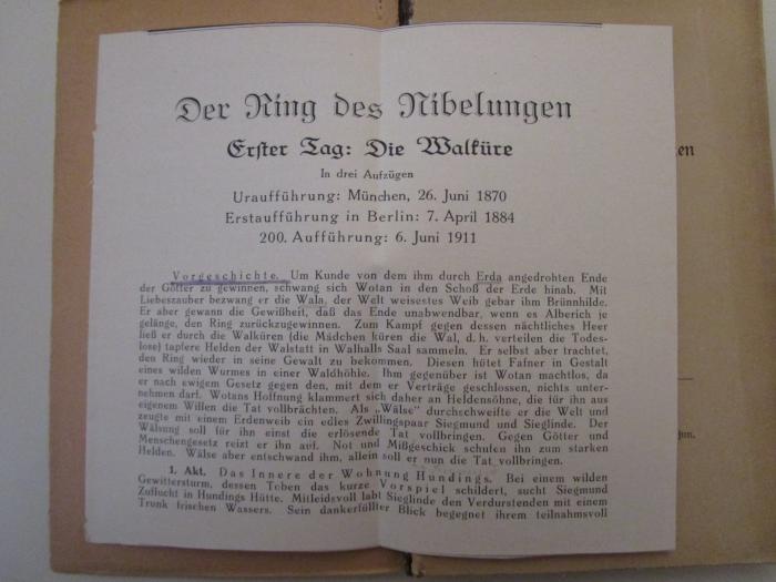  Die Walküre : Erster Tag aus dem Bühnenfestspiel Der Ring des Nibelungen (o.J.);- (Graentz, Paul), Von Hand: Annotation; '[...] Siegmund [...]'. 