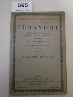  Turandot : Lyrisches Drama in drei Akten und fünf Bildern (o.J.)