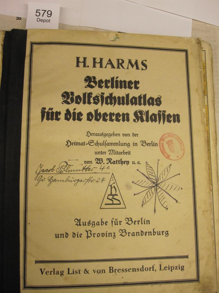  Berliner Volksschulatlas für die oberen Klassen : Ausgabe für Berlin und die Provinz Brandenburg (o.J.)