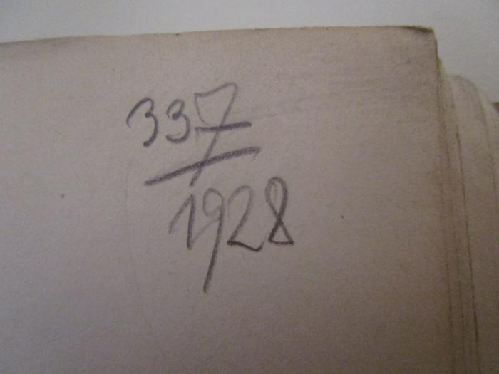  Übersicht über das Fortbildungsschulwesen der Stadt Berlin (1893);- (Berliner Stadtbibliothek), Von Hand: Inventar-/ Zugangsnummer; '337/1928'. 