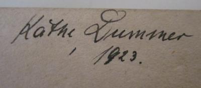  Neues vollständiges Wörterbuch der Englischen und der Deutschen Sprache (1837);- (Lummer, Käthe), Von Hand: Autogramm, Name, Datum; 'Käthe Lummer 1923.'. 