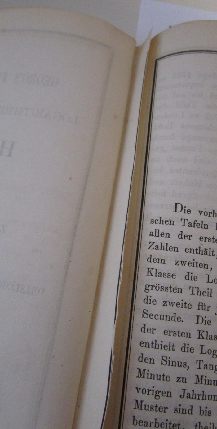  [Georg's Freiherrn von Vega] Logarithmisch-Trigonometrisches Handbuch (1858);- (unbekannt), Ausschnitt: . 