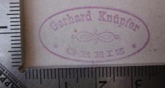 - (Knüpfer, Gerhard), Stempel: Name, Ortsangabe; 'Gerhard Knüpfer Greiz'.  (Prototyp)