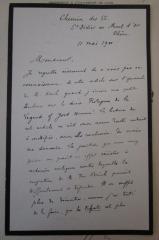 - (Koeppel, Emil;Legouis, Émile), Post: Autor, Name, Ortsangabe, Datum, Notiz; 'Chemin des SS.
St Didier au Mont d'or Rhône
11 mai 1900

Monsieur,

Je regrette [....]

Emile Legouis '. 