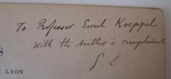 - (Koeppel, Emil;Legouis, Émile), Von Hand: Name, Widmung, Berufsangabe/Titel/Branche, Initiale; 'To Professor Emile Koeppel with the Author's compliments E.L'. 