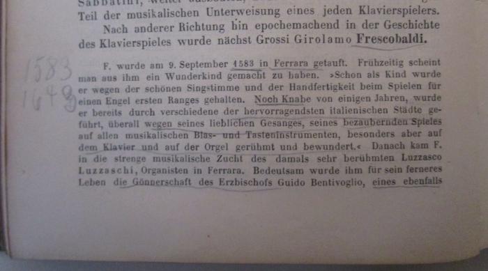  Geschichte der Klaviermusik. 1. Die ältere Geschichte bis um 1750 (1899);- (Braun, Käthe), Von Hand: Annotation. 