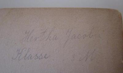 - (Jacobi, Hertha), Von Hand: Autogramm, Name, Nummer; 'Hertha Jacobis, Klasse 3 M'. ; Schulgesangbuch : Ausgabe A für höhere Mädchenschulen, Lyzeen und weiterführende Anstalten (1924)