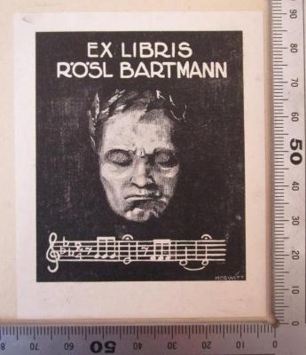  Die drei ersten Vorlesungen über die Philosophie des Lebens (o.J.);- (Bartmann, Rösl), Etikett: Exlibris, Portrait, Name; 'Ex Libris Rösl Bartmann
Horwitz'.  (Prototyp)
