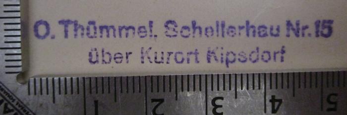  Die Kunst der Urzeit : Die alte Kunst Ägyptens, Westasiens und der Mittelmeerländer (1924);- (Thümmel, O.), Stempel: Ortsangabe, Nummer; 'O. Thümmel, Schellerhau Nr. 15 
über Kurort Kipsdorf'.  (Prototyp)