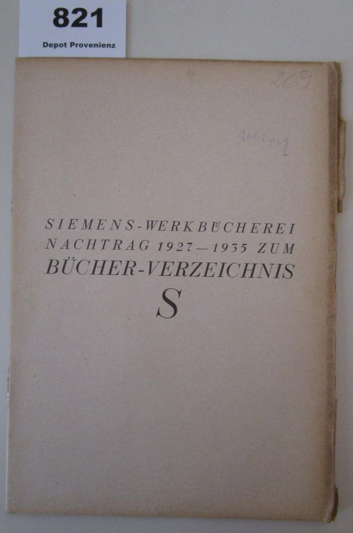  Siemens-Werkbücherei : Nachtrag 1927-1935 zum Bücherverzeichnis S (o.J.)