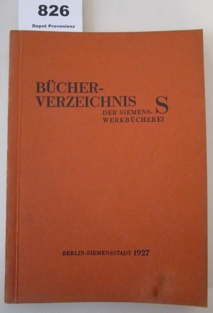  Bücher-Verzeichnis S der Siemens-Werkbücherei (1927)