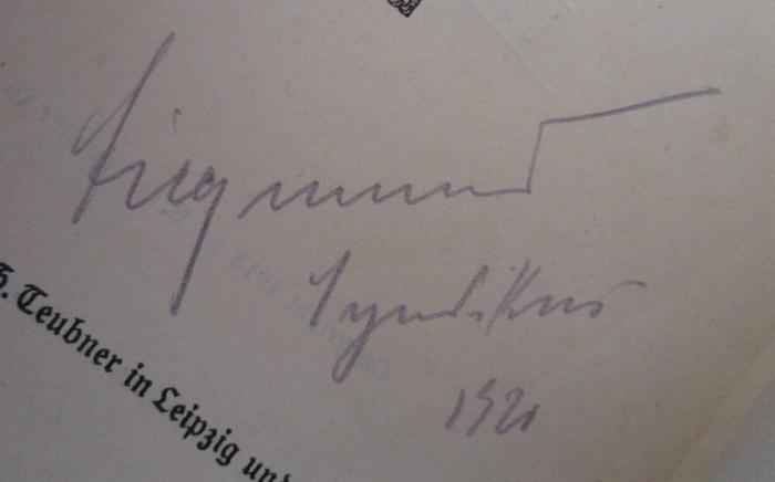 VII 3640: Die wirtschaftlichen Organisationen (1913);47 / 2986 (Siegmund, [?]), Von Hand: Autogramm, Name, Datum, Berufsangabe/Titel/Branche; 'Siegmund Syndikus 1921'. 