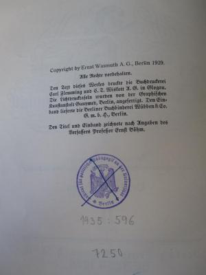 MB 7250;MB 1,42/W-R ; ;: Handwerksbrauch und Gewohnheit (1929);- (Friedrich-Wilhelms-Universität Berlin. Institut für Politische Pädagogik), Von Hand: Inventar-/ Zugangsnummer; '1935:596'. 