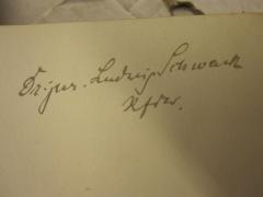 - (Schwenk, Ludwig), Von Hand: Autogramm, Name; 'Dr. jur. Ludwig Schwenk Rfdr.'. 