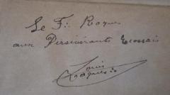 - (Roques, Louis), Von Hand: Name, Widmung; 'Le F: Roques aux Persévérants Ecossais Louis Roques'. 