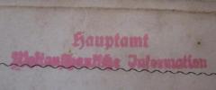 - (Hauptamt Weltanschauliche Information), Stempel: Name, Berufsangabe/Titel/Branche; 'Hauptamt Weltanschauliche Information'.  (Prototyp)