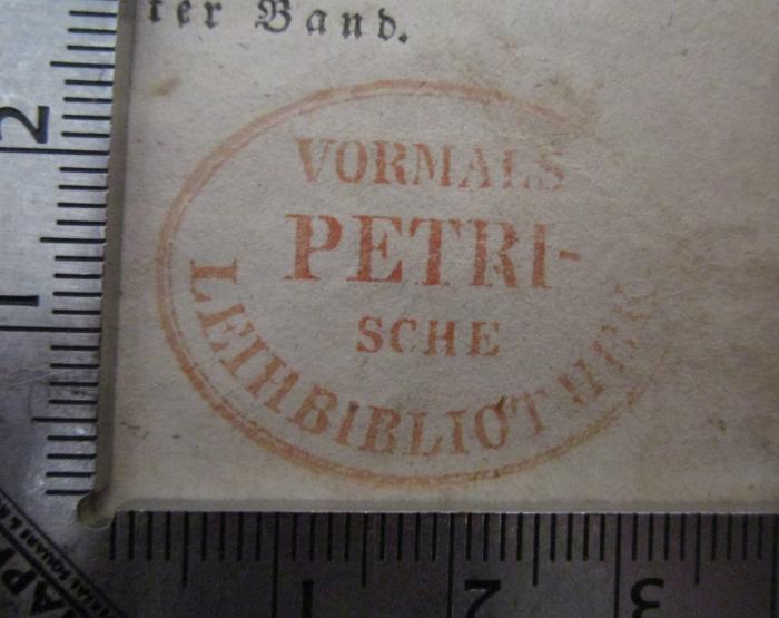  Siegwart : Eine Klostergeschichte : In drei Bänden (1844);- (Petrische Leibibliothek), Stempel: Name, Berufsangabe/Titel/Branche; 'Vormals Petrische Leihbibliothek'.  (Prototyp)