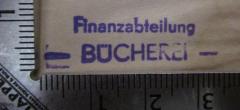 - (Magistrat von Großberlin), Stempel: Name, Berufsangabe/Titel/Branche; 'Finanzabteilung 
- Bücherei -'.  (Prototyp)
