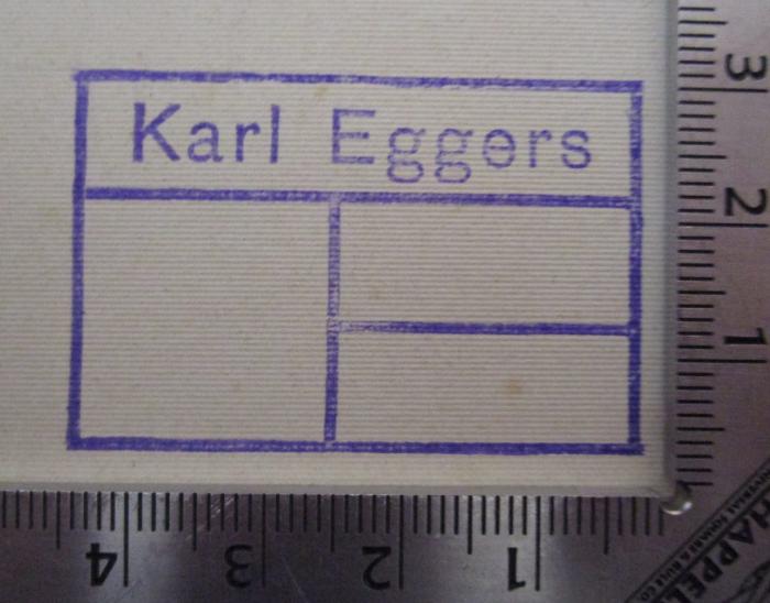  Der Flecken Rotenburg in Hannover in Vergangenheit und Gegenwart. Gedenkblätter zur 700jährigen Jubelfeier am 21. Juli 1895 (1895);- (Eggers, Karl), Stempel: Name; 'Karl Eggers'.  (Prototyp)