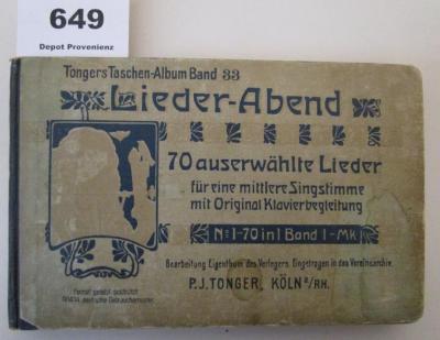  Liederabend : 70 ausgewählte Lieder für eine mittlere Singstimme mit Originalklavierbegleitung (o.J.)