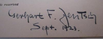  Select Documents of English Constitutional History (1921);- (Jentsch, Gerhart F.), Von Hand: Autogramm, Name, Datum; 'Gerhart F. Jentsch 
Sept. 1923.'. 