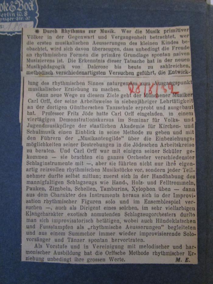  Die Hellerauer Schulfeste und die "Bildungsanstalt Jaques-Dalcroze" (um 1912);- (unbekannt), Papier: Datum; 'Durch Rhytmus zur Musik.
[...]
[28/8/32]'. 