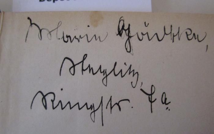  Liederkranz : Auswahl heiterer und ernster Gesänge für Schule, Haus und Leben (o.J.);- (Gädtke, Maria), Von Hand: Autogramm, Ortsangabe, Name; 'Maria Gädtke
Steglitz
Ringstr. 7 a'. 
