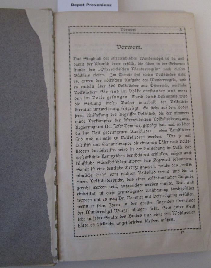  Unsere Lieder : Singbuch für Österreichs Wandervogel ([1912]);- (unbekannt), Ausriss: . 