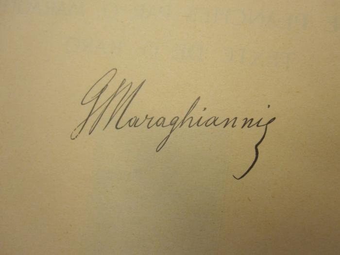  Antiquités Crétoises (o.J.);- (Maraghiannis, G.), Von Hand: Autogramm, Name; 'Maraghiannis'. 