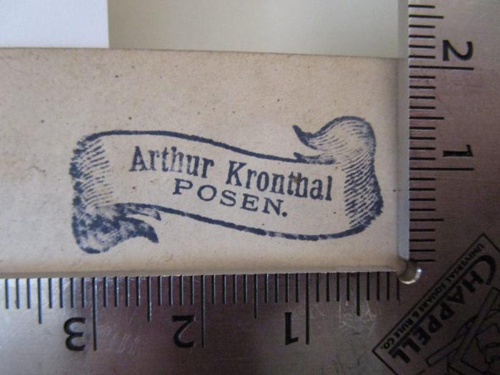  Demokritos oder hinterlassene Papiere eines lachenden Philosophen (1853);- (Kronthal, Arthur), Stempel: Name, Ortsangabe; 'Arthur Kronthal Posen.'.  (Prototyp)