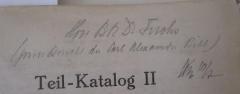 46 / 1432 (Fuchs, Hermann;unbekannt), Von Hand: Name, Datum, Widmung, Notiz; 'Hrn. BR Dr. Fuchs (zum Bericht der Carl Alexander Bibl.) [..] 10/7'. 