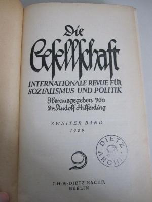  Die Gesellschaft : Internationale Revue für Sozialismus und Politik (1929)