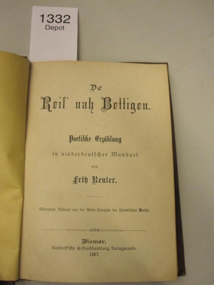 De Reis' nah Bettigen : poetische Erzählung in niederdeutscher Mundart (1887)