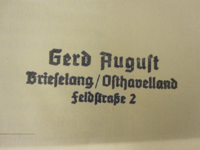  Die wissenschaftlichen Grundlagen der Kyroskopie in ihrer klinischen Anwendung. (1904);- (August, Gerd), Stempel: Name, Ortsangabe; 'Gerd August Brieselang/Osthavelland Feldstraße 2'. 