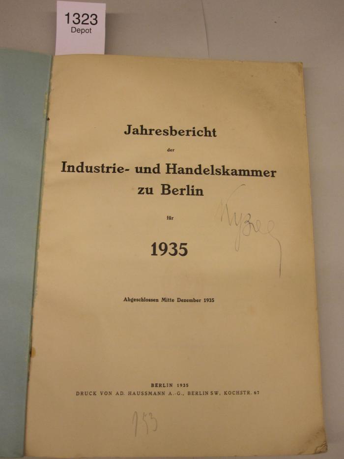 XII 1611 1935: Jahresbericht der Industrie- und Handeslkammer zu Berlin für 1935 (1935)