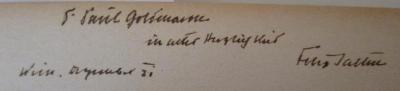 Trp / 688 (Goldmann, Paul;Salten, Felix), Von Hand: Name, Ortsangabe, Datum, Widmung, Autor; 'f. Paul Goldmann in alter Herzlichkeit Felix Salten Wien Dezember 21'. ; Ergebnisse, Erlebnisse (1921)