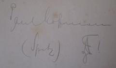 - (Hoffmann, Paul), Von Hand: Autogramm, Name, Berufsangabe/Titel/Branche; 'Paul Hoffmann (Spatz) AE!'. 