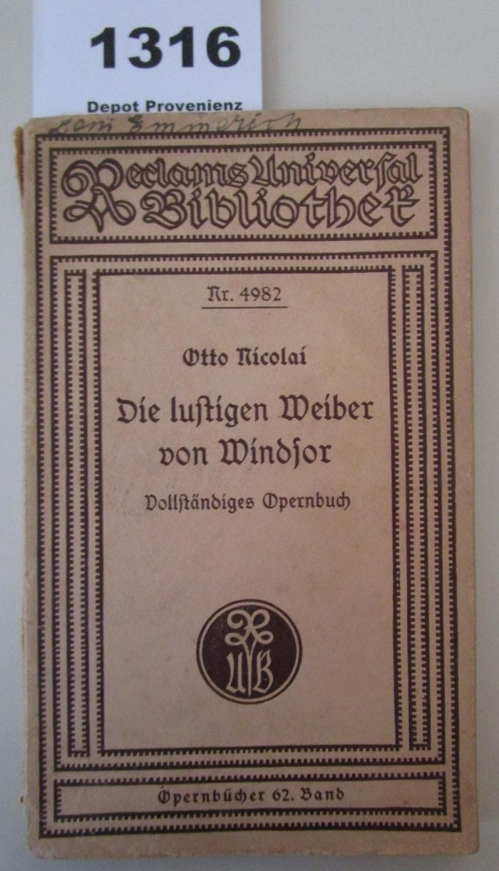  Die lustigen Weiber von Windsor : Komisch-phantastische Oper in drei Aufzügen (o.J.)