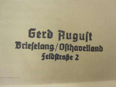  Die wissenschaftlichen Grundlagen der Kyroskopie in ihrer klinischen Anwendung. (1904);- (August, Gerd), Stempel: Name, Ortsangabe; 'Gerd August Brieselang/Osthavelland Feldstraße 2'. 