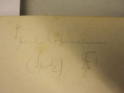  Festschrift zum 50jährigen Jubiläum des Akademischen Turnvereins zu Berlin (ATD) (1910);- (Hoffmann, Paul), Von Hand: Autogramm, Name; 'Paul Hoffmann (Spatz) AE!'. 