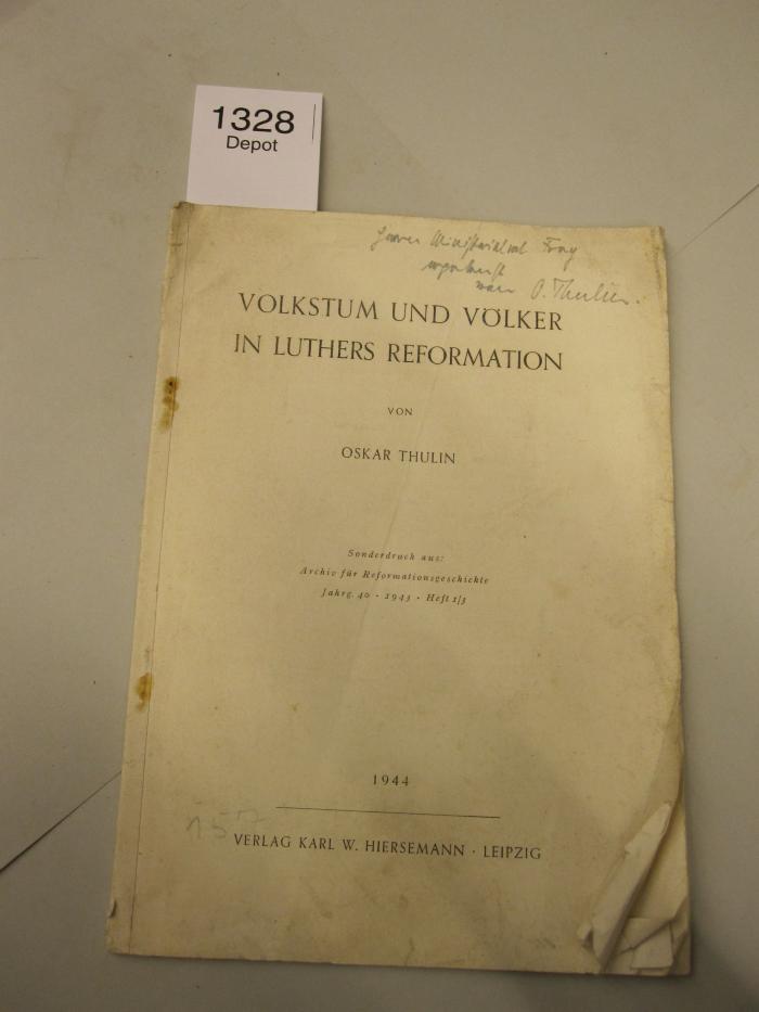  Volkstum und Völker in Luthers Reformation. Sonderdruck (1944)