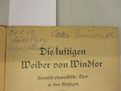 - (Emmerich, Leni), Von Hand: Autogramm, Name, Ortsangabe, Datum; '24.1.29. städt. Oper Charlottenburg Leni Emmerich'. 