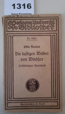  Die lustigen Weiber von Windsor : Komisch-phantastische Oper in drei Aufzügen (o.J.)