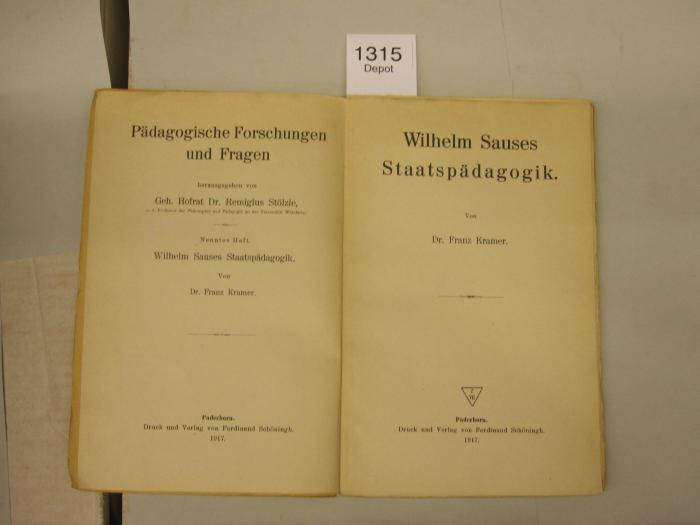  Wilhelm Sauses Staatspädagogik (1917)