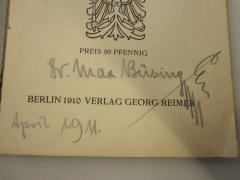 - (Büsing, Max), Von Hand: Autogramm; 'Dr. Max Büsing April 1911.'. 