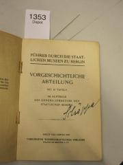  Führer durch die Staatlichen Museen zu Berlin : Vorgeschichtliche Abteilung (1922)
