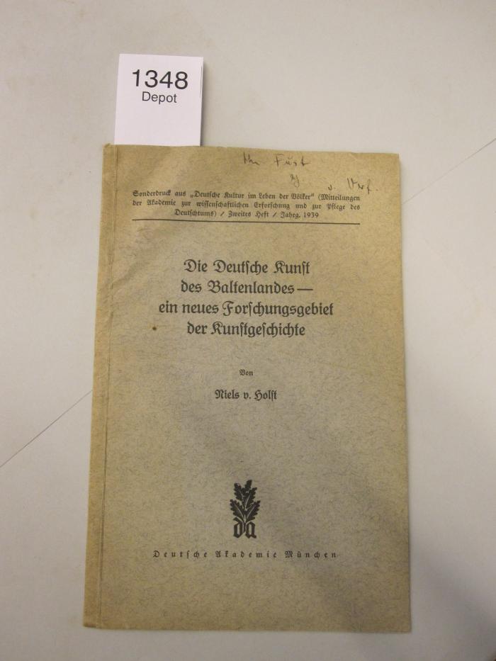  Die Deutsche Kunst des Baltenlandes. Ein neues Forschungsgebiet der Kunstgeschichte. Sonderdruck