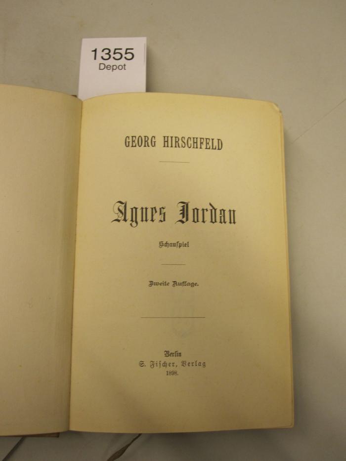  Agnes Dordan. Schauspiel (1898)