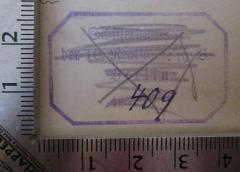- (Schülerbibliothek der 10. Realschule Berlin), Stempel: Name, Ortsangabe, Exemplarnummer; 'Schülerbibliothek der 10. Realschule (Ch. B.) Berlin No.'.  (Prototyp)