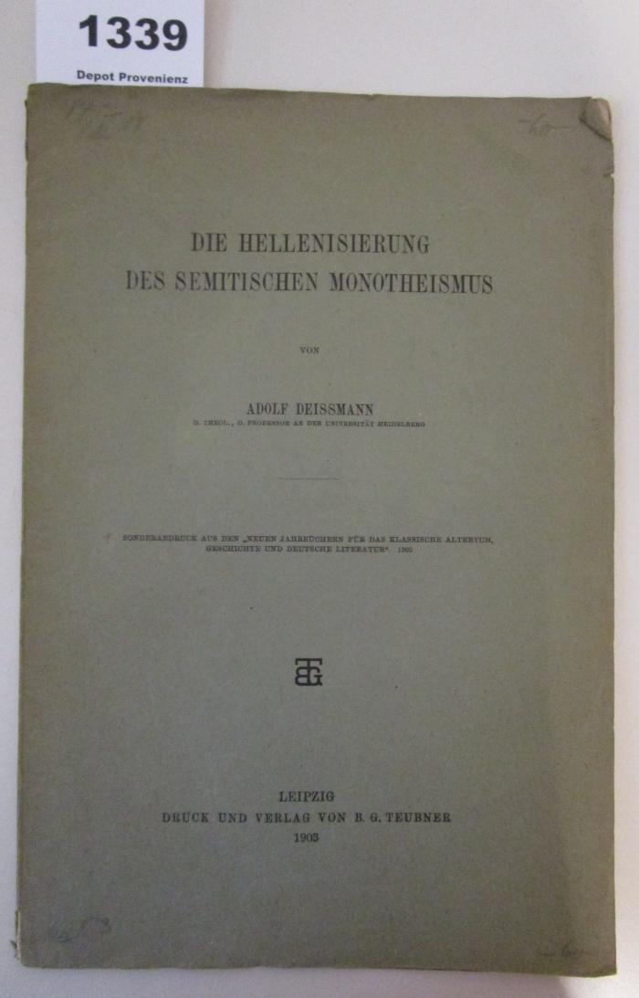  Die Hellenisierung des semitischen Monotheismus (1903)